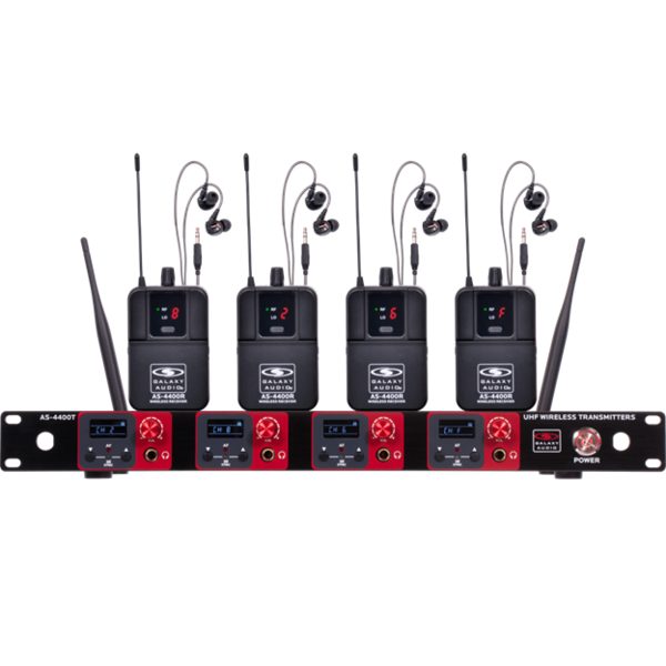 AS-4400 QUAD WIRELESS IN-EAR MONITOR SYSTEM W/ UHF FOUR 16 CH TRANSMITTERS IN A SINGLE RACK SPACE